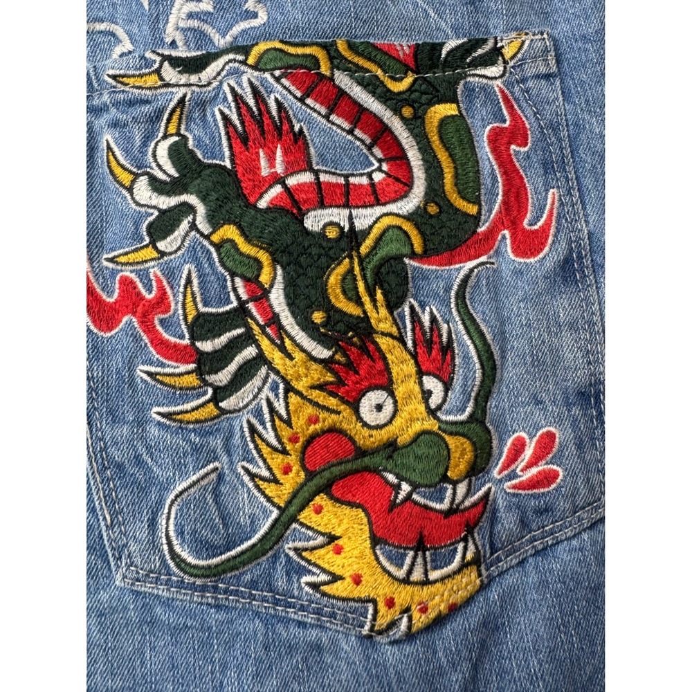 Ninth Hall Dragon Embroidered Baggy Jeans Sz 40x30 Y2K Cyber Grunge Streetwear - Picture 9 of 12